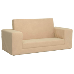 2-os. sofa dla dzieci, rozkładana, kremowa, miękki plusz