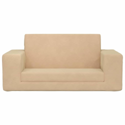 2-os. sofa dla dzieci, rozkładana, kremowa, miękki plusz
