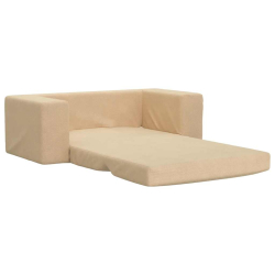 2-os. sofa dla dzieci, rozkładana, kremowa, miękki plusz