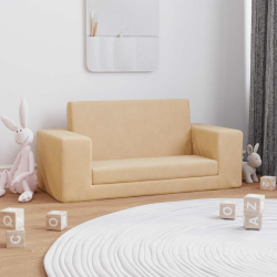 2-os. sofa dla dzieci, rozkładana, kremowa, miękki plusz