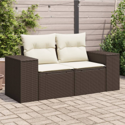 Sofa ogrodowa z poduszkami, 2-osobowa, brązowa, polirattan