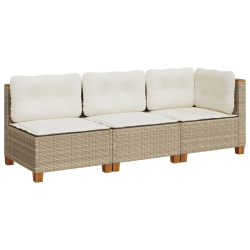Sofa ogrodowa z poduszkami, 3-osobowa, beż, polirattan