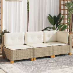 Sofa ogrodowa z poduszkami, 3-osobowa, beż, polirattan