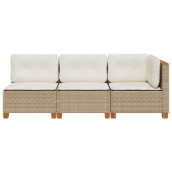 Sofa ogrodowa z poduszkami, 3-osobowa, beż, polirattan