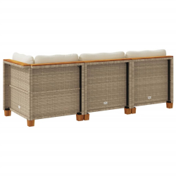 Sofa ogrodowa z poduszkami, 3-osobowa, beż, polirattan