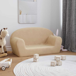 Sofa dla dzieci, 2-os. , kremowa, miękki plusz