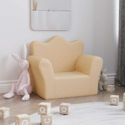 Sofa dziecięca, kremowa, miękki plusz