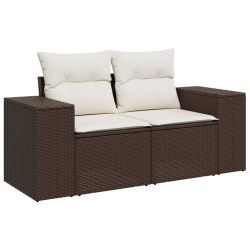 Sofa ogrodowa z poduszkami, 2-osobowa, brązowa, polirattan