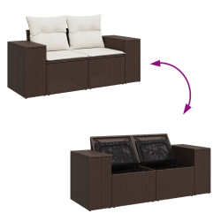 Sofa ogrodowa z poduszkami, 2-osobowa, brązowa, polirattan