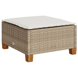 Stołek ogrodowy z poduszką, beżowy, 63,5x56x32 cm, rattan PE