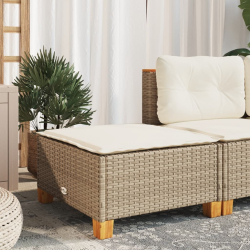 Stołek ogrodowy z poduszką, beżowy, 63,5x56x32 cm, rattan PE