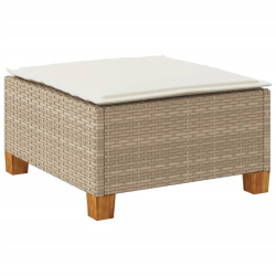 Stołek ogrodowy z poduszką, beżowy, 63,5x56x32 cm, rattan PE