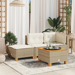 Stołek ogrodowy z poduszką, beżowy, 63,5x56x32 cm, rattan PE