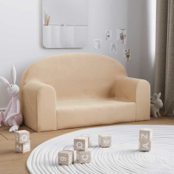 Sofa dla dzieci, 2-os. , kremowa, miękki plusz