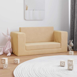 2-os. sofa dla dzieci, rozkładana, kremowa, miękki plusz