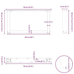 Nogi do stolika kawowego, 2 szt., czarne, 70x(30-31) cm, stal