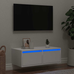 Szafka pod TV z oświetleniem LED, biała, 75x35,5x25 cm