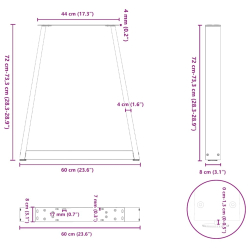 Nogi do stolika kawowego, 2 szt., antracyt, 60x(72-73) cm, stal