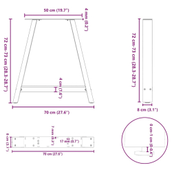 Nogi do stolika kawowego, 2 szt., antracyt, 70x(72-73) cm, stal