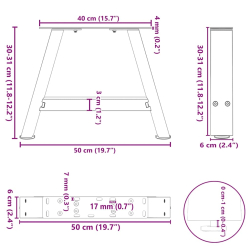 Nogi do stolika kawowego, 2 szt., antracyt, 50x(30-31) cm, stal
