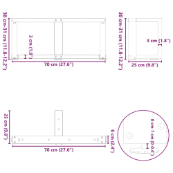 Nogi do stolika kawowego, 2 pcs., czarne, 70x25x(30-31)cm, stal