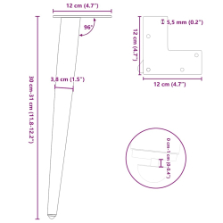 Nogi do stolika kawowego, 4 szt., czarne, 30-31 cm, stal