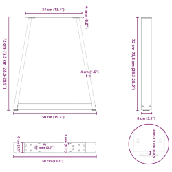 Nogi do stolika kawowego, 2 szt., antracyt, 50x(72-73) cm, stal
