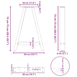 Nogi do stolika kawowego, 2 szt., czarne, 50x(72-73) cm, stal