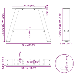 Nogi do stolika kawowego, 2 szt., czarne, 30x(30-31) cm, stal