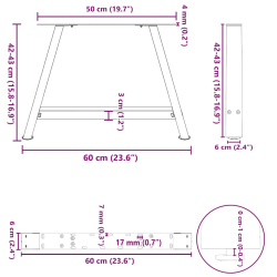 Nogi do stolika kawowego, 2 szt., czarne, 60x(42-43) cm, stal