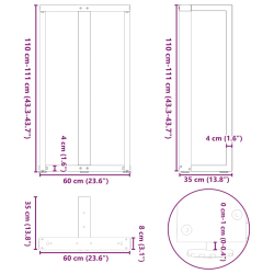 Nogi do stołu barowego, 2 szt., czarne, 60x35x(110-111)cm, stal