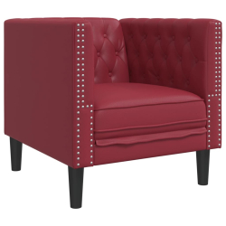 Fotel Chesterfield, winna czerwień, tapicerowany sztuczną skórą