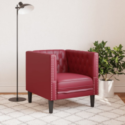 Fotel Chesterfield, winna czerwień, tapicerowany sztuczną skórą