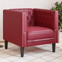 Fotel Chesterfield, winna czerwień, tapicerowany sztuczną skórą
