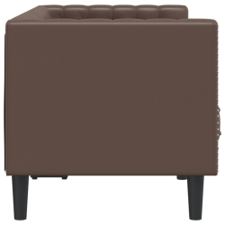 Sofa Chesterfield, 2-os., brązowa, tapicerowana sztuczną skórą