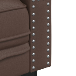 Sofa Chesterfield, 2-os., brązowa, tapicerowana sztuczną skórą