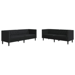 2-cz. zestaw wypoczynkowy Chesterfield, czarny, sztuczna skóra