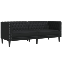 2-cz. zestaw wypoczynkowy Chesterfield, czarny, sztuczna skóra