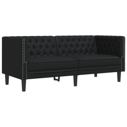 2-cz. zestaw wypoczynkowy Chesterfield, czarny, sztuczna skóra