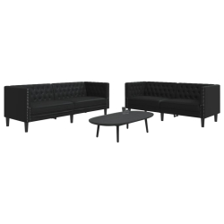 2-cz. zestaw wypoczynkowy Chesterfield, czarny, sztuczna skóra