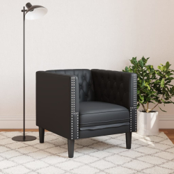 Fotel Chesterfield, czarny, tapicerowany sztuczną skórą