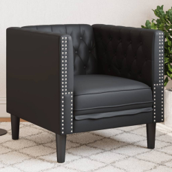 Fotel Chesterfield, czarny, tapicerowany sztuczną skórą