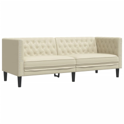 Sofa Chesterfield, trzyosobowa, kremowa, sztuczna skóra
