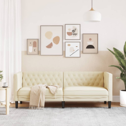 Sofa Chesterfield, trzyosobowa, kremowa, sztuczna skóra