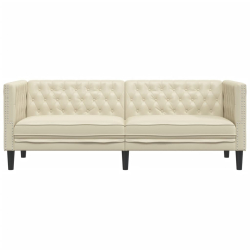 Sofa Chesterfield, trzyosobowa, kremowa, sztuczna skóra