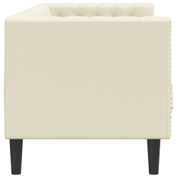 Sofa Chesterfield, trzyosobowa, kremowa, sztuczna skóra