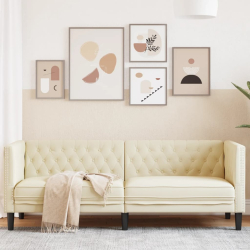 Sofa Chesterfield, trzyosobowa, kremowa, sztuczna skóra