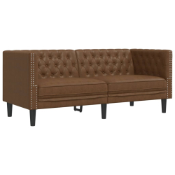 Sofa Chesterfield, 2-os., brązowa, sztuczna skóra zamszowa