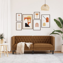 Sofa Chesterfield, 2-os., brązowa, sztuczna skóra zamszowa