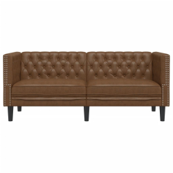 Sofa Chesterfield, 2-os., brązowa, sztuczna skóra zamszowa